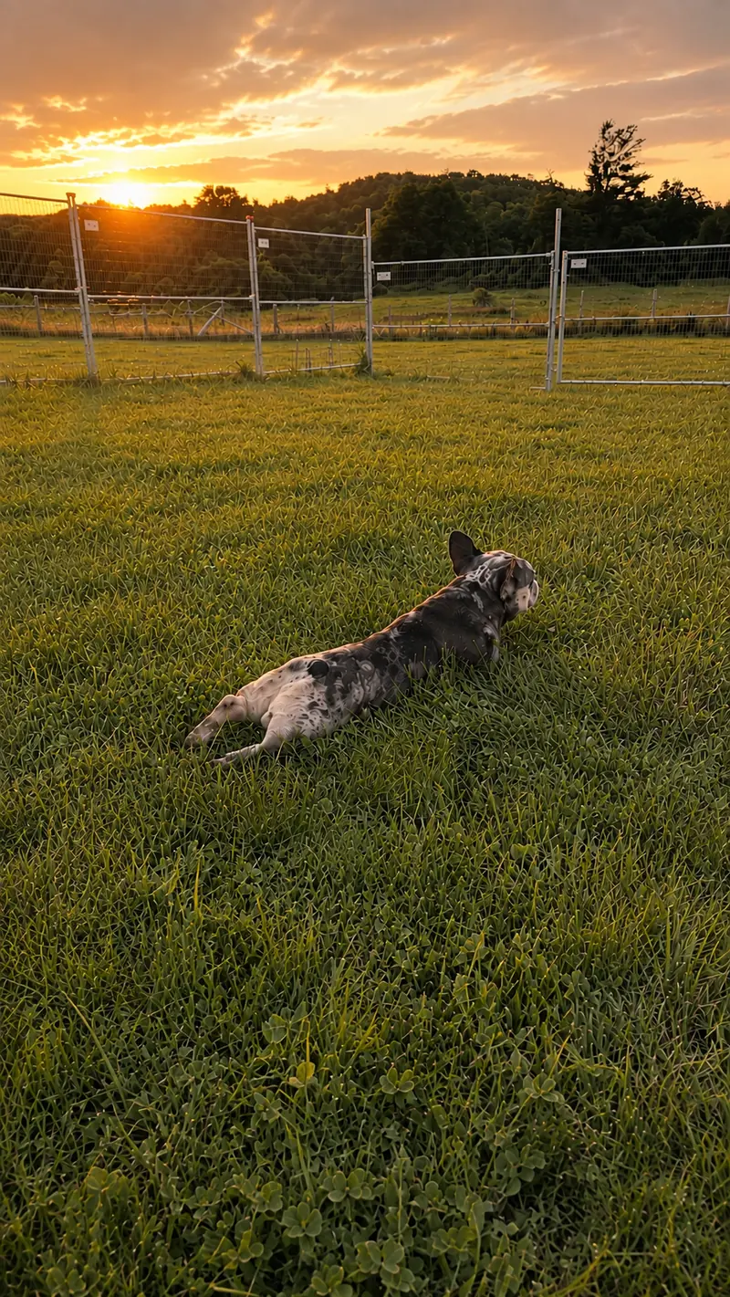 Chien pendant un moment calme en fin de journée chez Le Luxe Canin